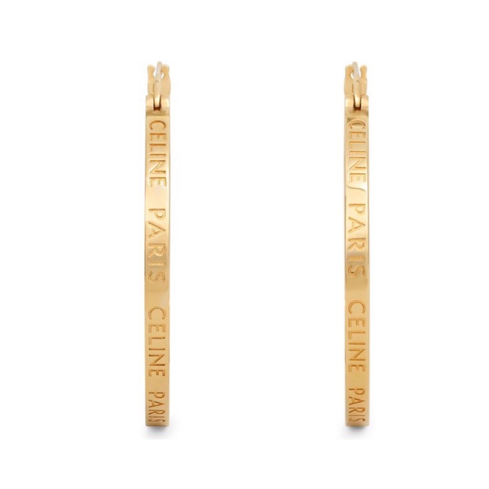 CELINE logo engraved hoop earrings - Picture 2 of 3